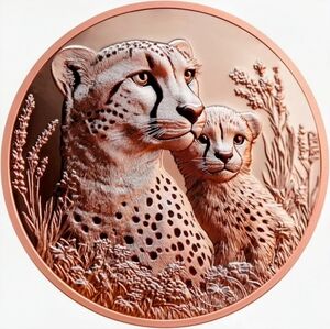 1 Oz. .999 Pure Fine Copper 3D World "Cheetah" High Relief Round